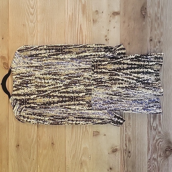 Parker Blue, Black & Gray Marbled Silk Long Sleeve Faux Wrap Dress Size Small - Picture 8 of 8